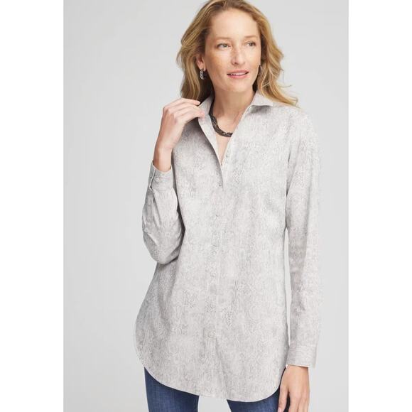 Chico's Python Classic Shirt Luna Gray NWT Size 16 Petite - Picture 1 of 7